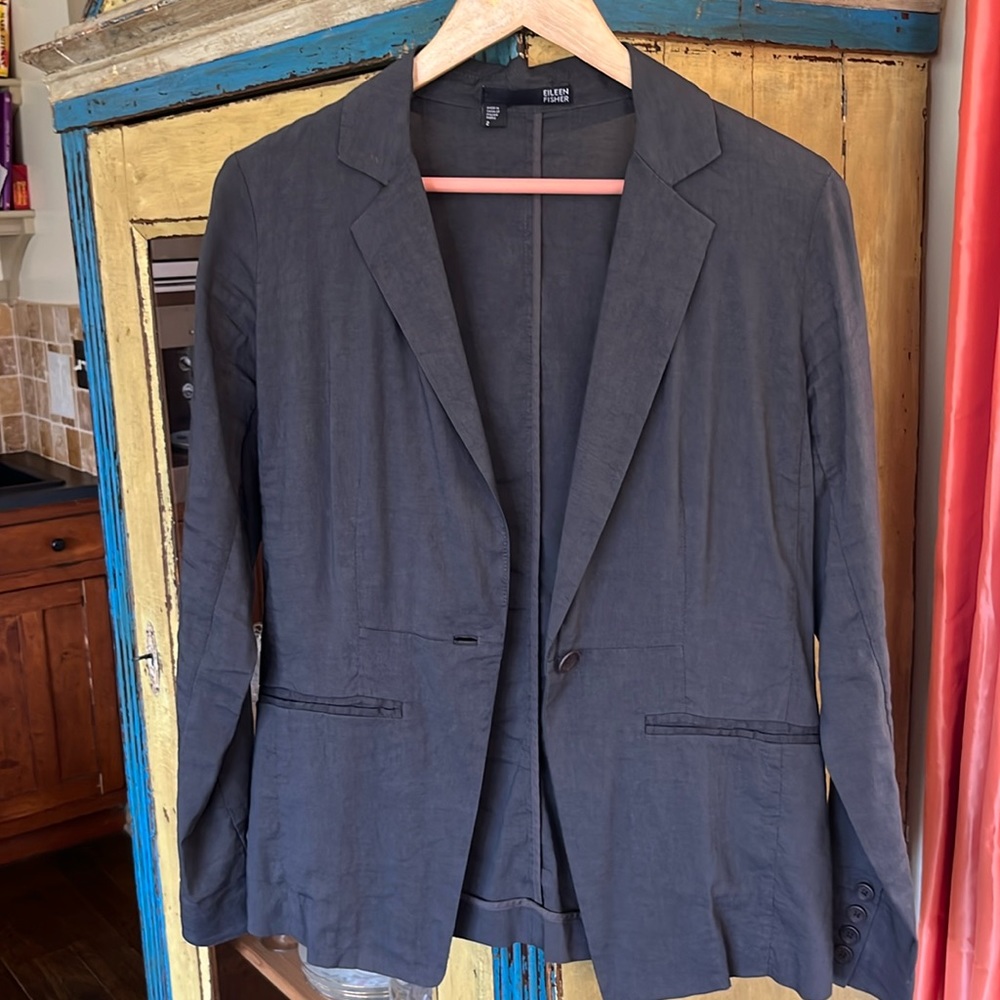 Eileen Fisher Linen Jacket in charcoal grey.